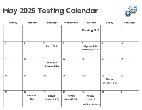May 2025 Testing Calendar